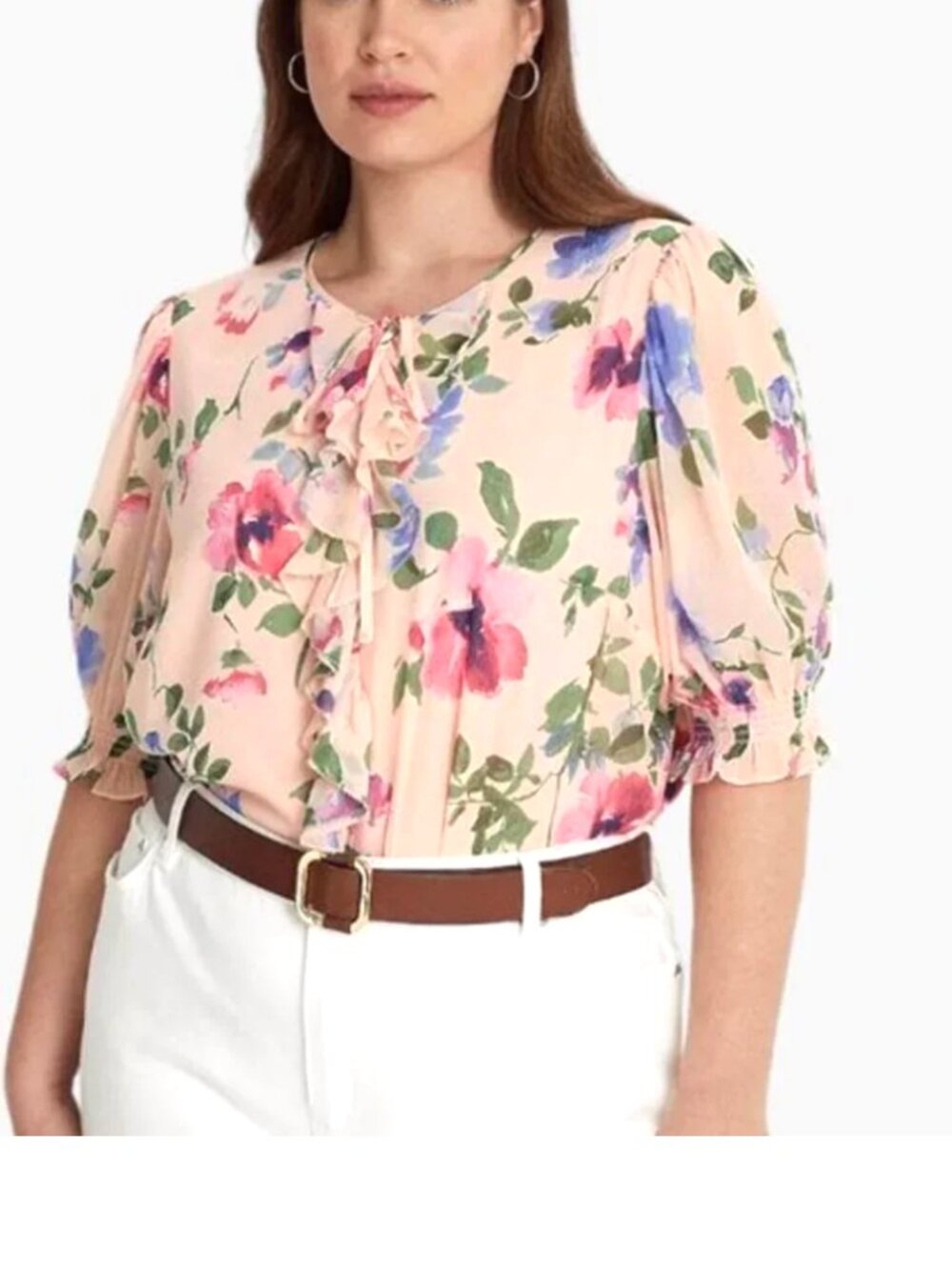 Lauren Ralph Lauren Floral Crinkle Georgette Ruffle Blouse